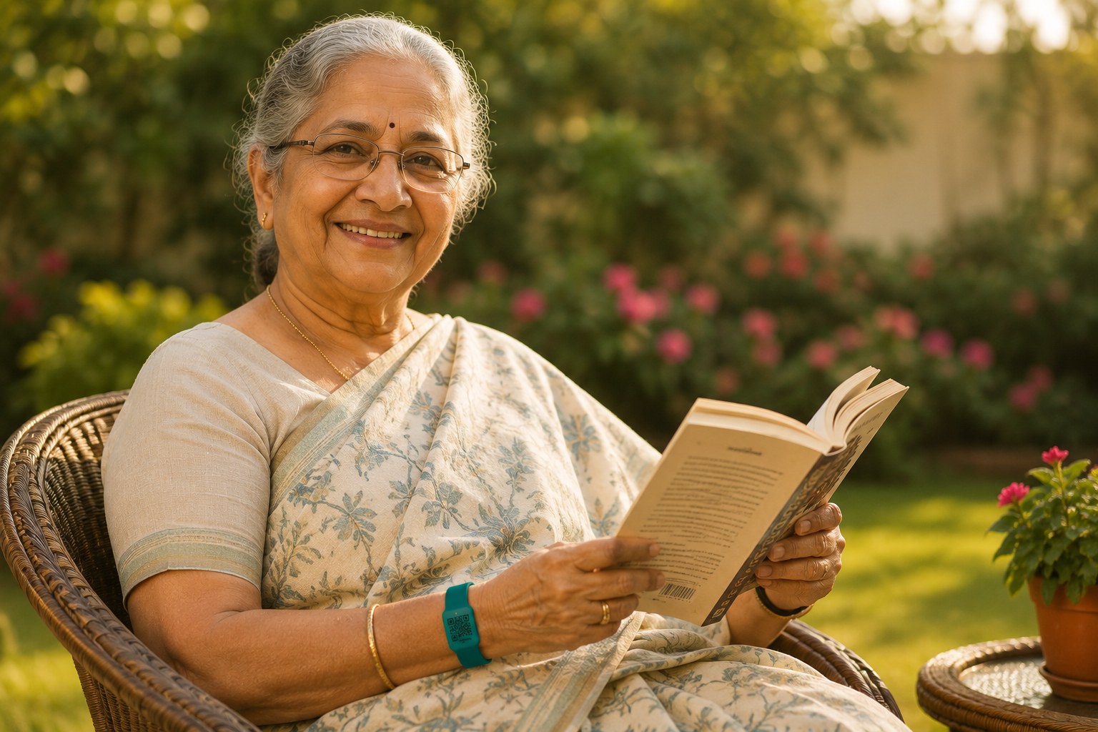 SafeTag in real life — an elderly person wearing a SafeTag wristband