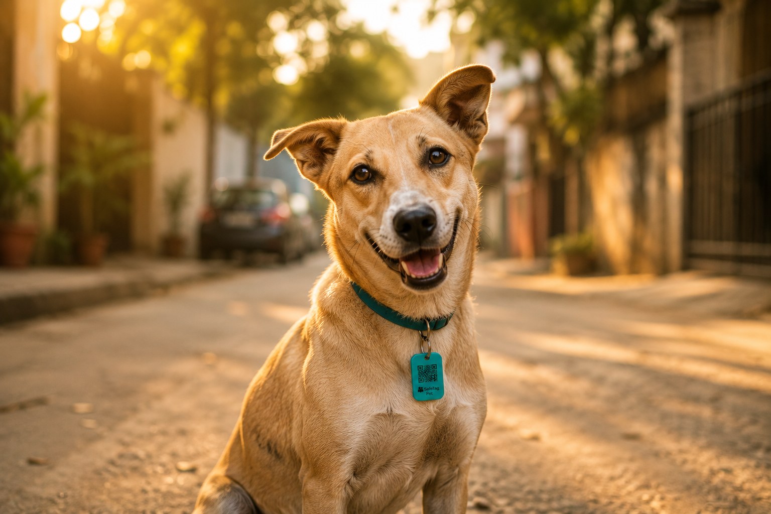 Pet dog wearing a tag